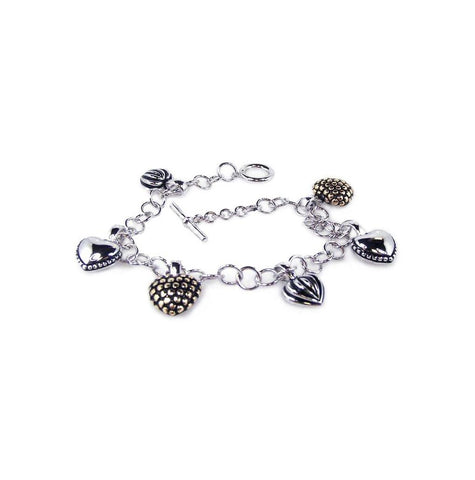 .925 Sterling Silver Rhodium Plated Multiple Four Tone Heart Cz Bracelet