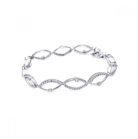 .925 Sterling Silver Rhodium Plated Multiple Open Marqui Cz Outline Bracelet