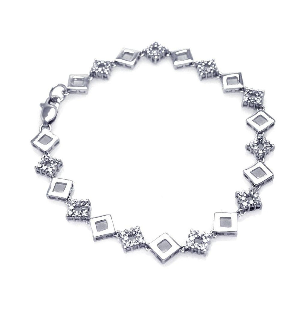 .925 Sterling Silver Rhodium Plated Multiple Square Tennis Cz Bracelet