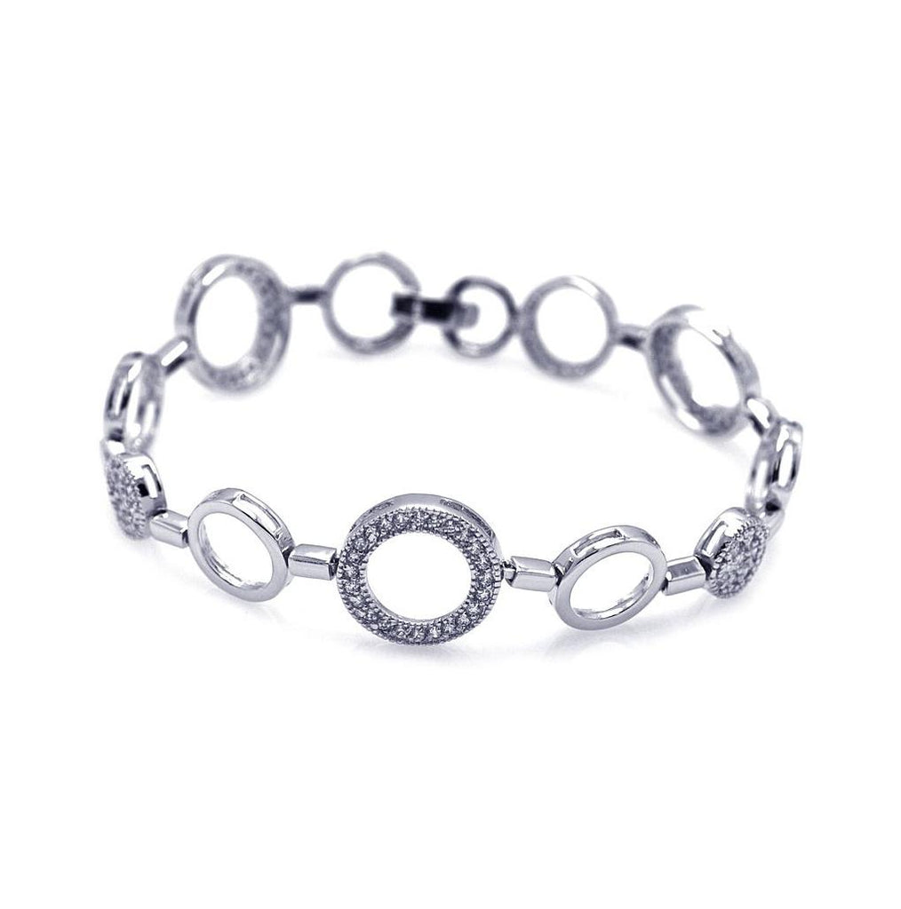 .925 Sterling Silver Rhodium Plated Open Circle Cz Bracelet