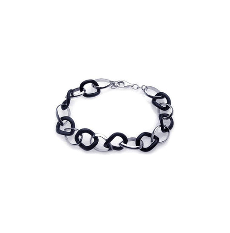 .925 Sterling Silver Rhodium Plated Onyx And Silver Link Bracelet