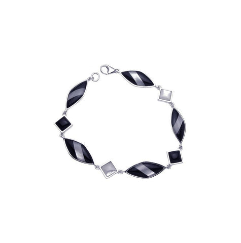 .925 Sterling Silver Rhodium Plated Black & White Bracelet