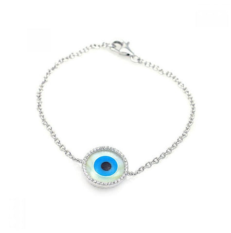 .925 Sterling Silver Rhodium Plated Evil Eye Bracelet