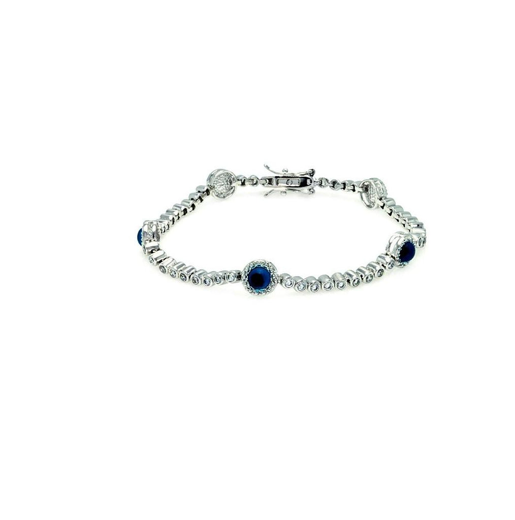 .925 Sterling Silver Rhodium Plated Multiple Evil Eye Bracelet