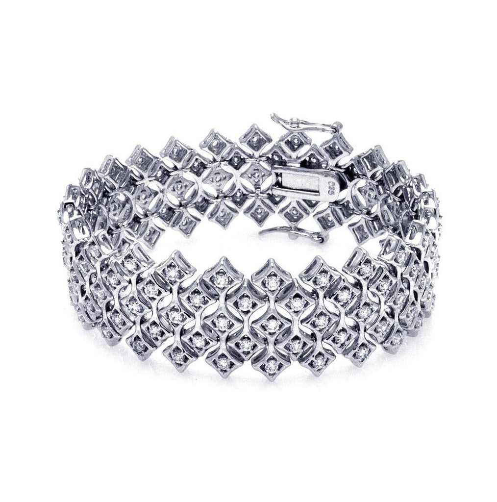 .925 Sterling Silver Rhodium Plated Wide Fiver Row Cz Bracelet