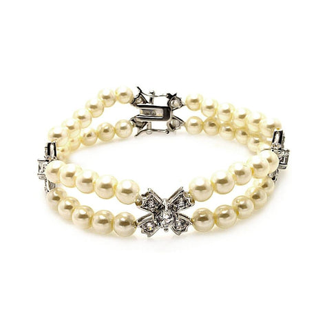 .925 Sterling Silver Cross Cz Pearl Bracelet