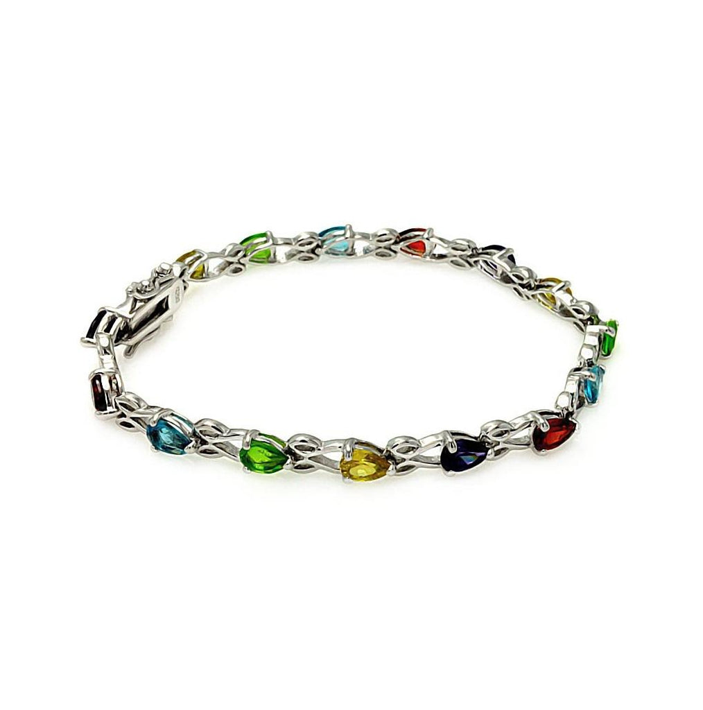 .925 Sterling Silver Multicolor Teardrop Cz Pearl Bracelet