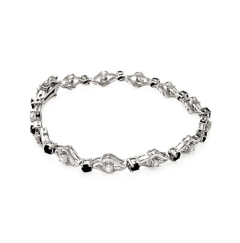 .925 Sterling Silver Open Link Black Cz Bracelet