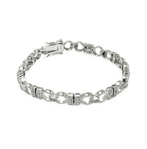 .925 Sterling Silver Rhodium Plated Cz Link Clasp Bracelet