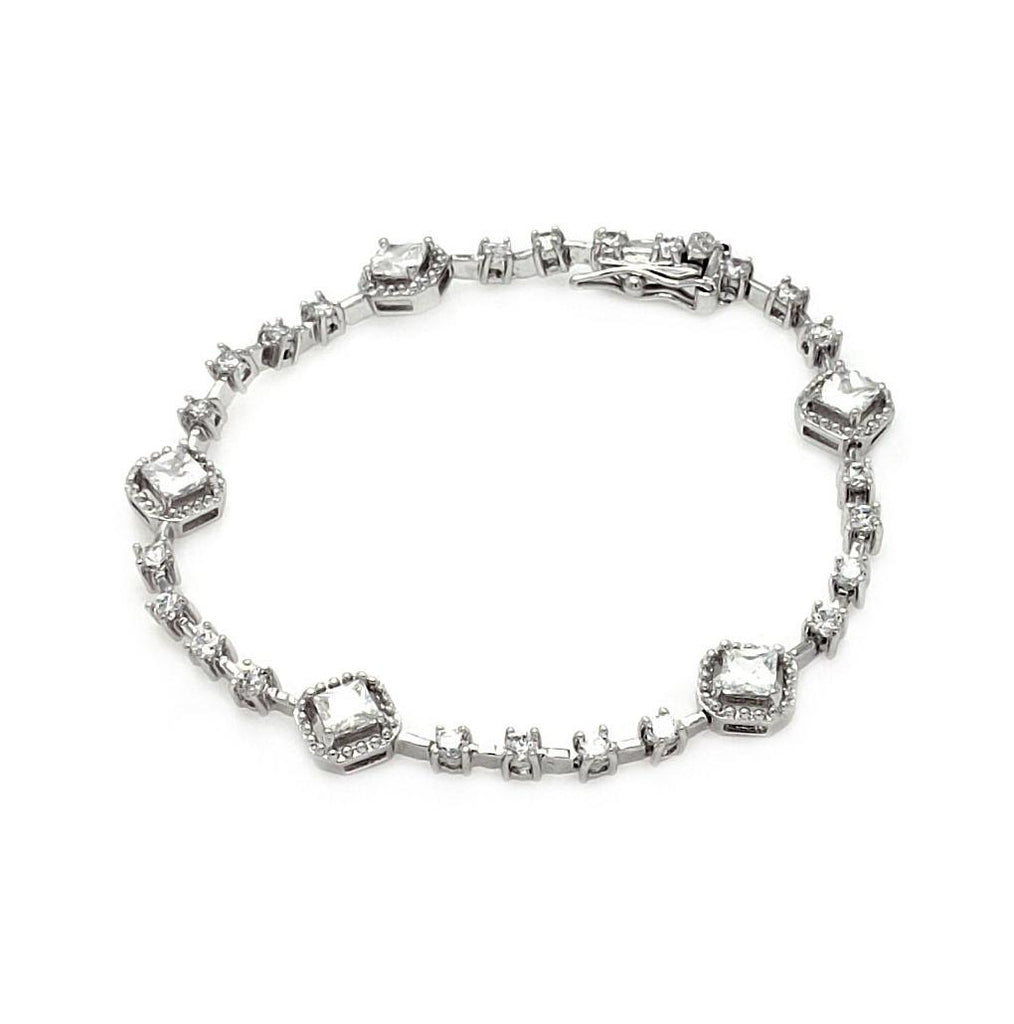 .925 Sterling Silver Rhodium Plated Multiple Tennis Clear Cz Bracelet