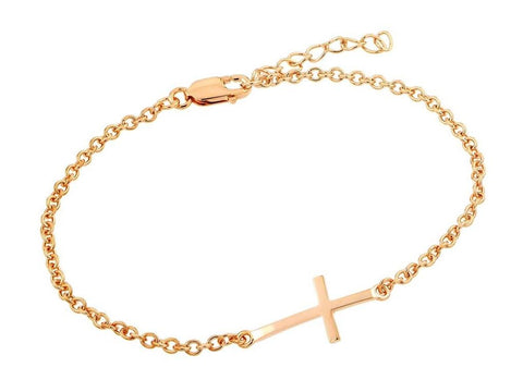 .925 Sterling Silver Rose Gold Plated Sideways Cross Bracelet