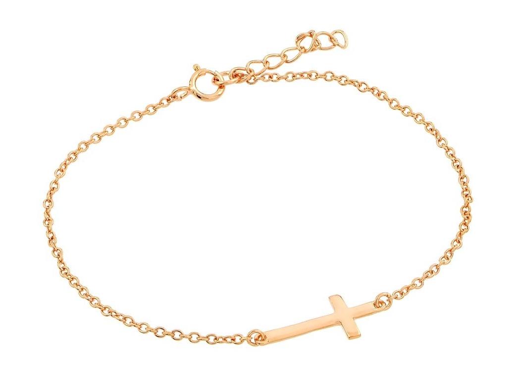 .925 Sterling Silver Rose Gold Plated Sideway Cross Bracelet