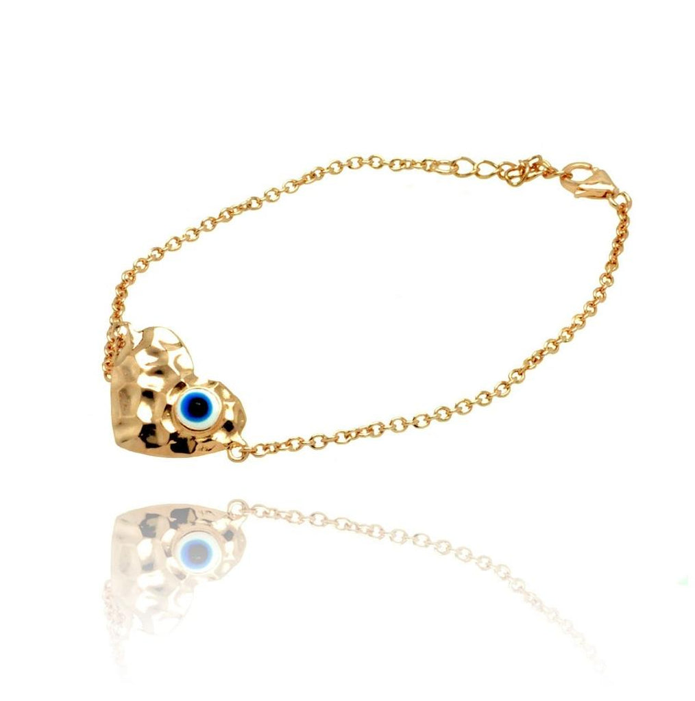 .925 Sterling Silver Gold Plated Evil Eye Heart Cz Bracelet