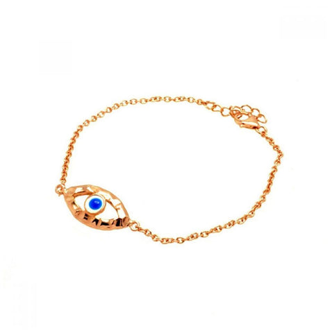 .925 Sterling Silver Rose Gold Plated Open Evil Eye Cz Bracelet