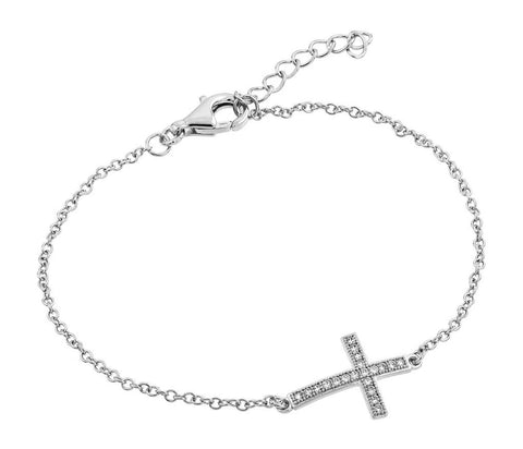 .925 Sterling Silver Rhodium Plated Sideways Cross Czbracelet