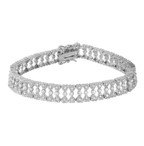 .925 Sterling Silver Small Cz Hearts Bracelet