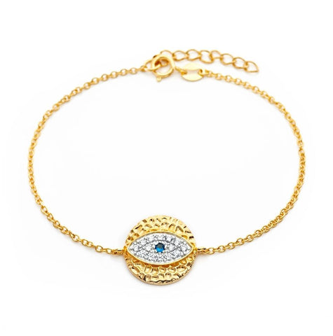 .925 Sterling Silver Gold Plated Evil Eye Cz Bracelet