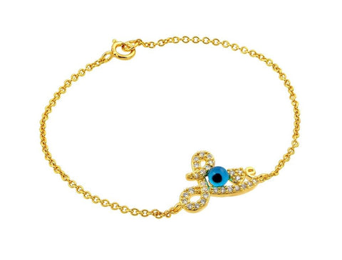 .925 Sterling Silver Gold Plated Evil Eye Love Cz Bracelet