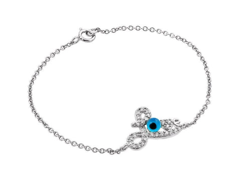 .925 Sterling Silver Rhodium Plated Evil Eye Love Cz Bracelet