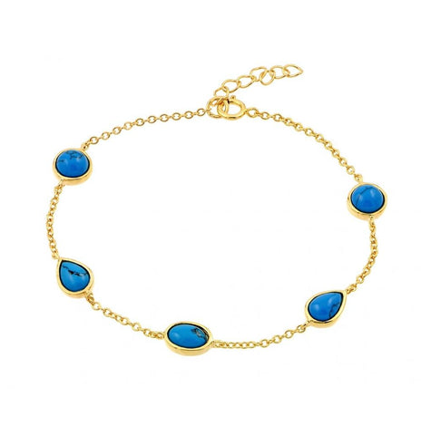 .925 Sterling Silver Gold Plated Blue Round & Teardrop Cz Bracelet