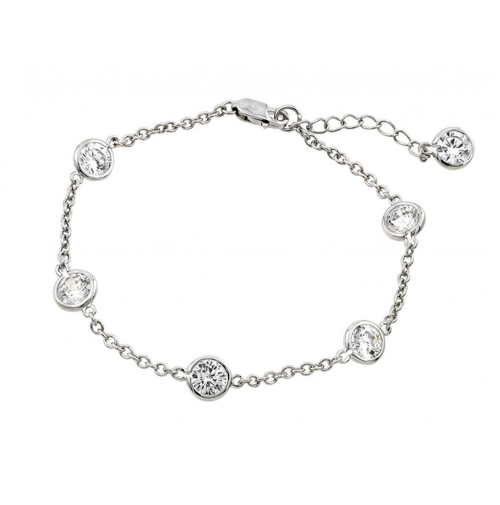 .925 Sterling Silver Rhodium Plated Cz Circles Bracelet