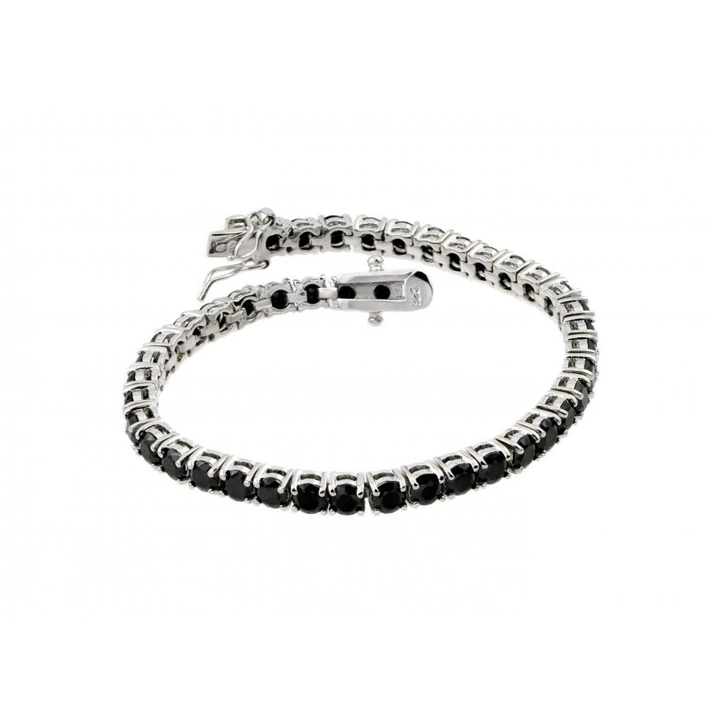 .925 Sterling Silver Rhodium Plated Black Onyx Bracelet