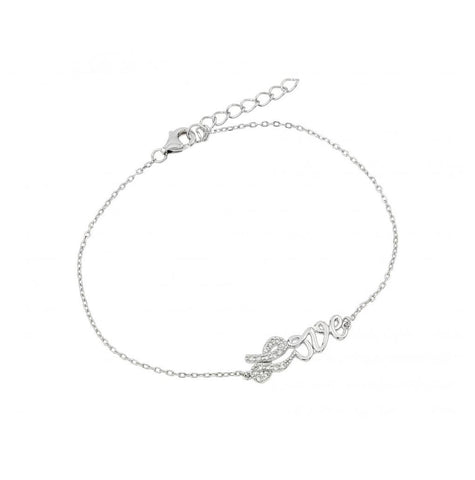 .925 Sterling Silver Rhodium Plated Cz Love Bracelet