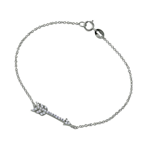 .925 Sterling Silver Rhodium Plated Arrow Cz Bracelet