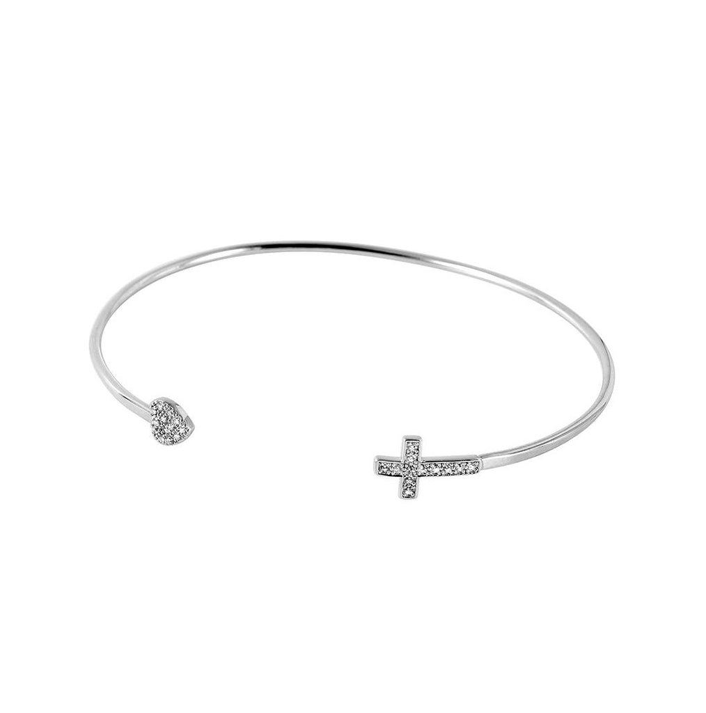 .925 Sterling Silver Rhodium Plated Cross Bracelet