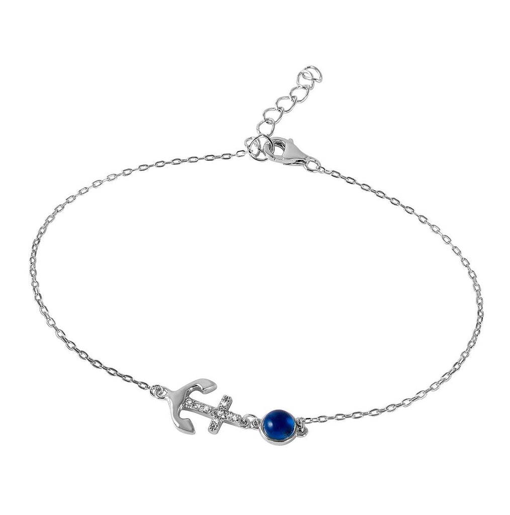 .925 Sterling Silver Evil Eye Anchor Bracelet With Cz Accents