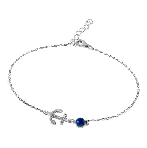 .925 Sterling Silver Evil Eye Anchor Bracelet With Cz Accents