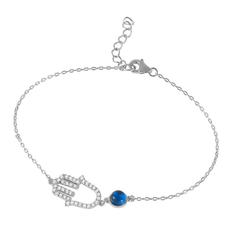 .925 Sterling Silver Rhodium Plated Evil Eye Hamsa Bracelet With Cz Accents