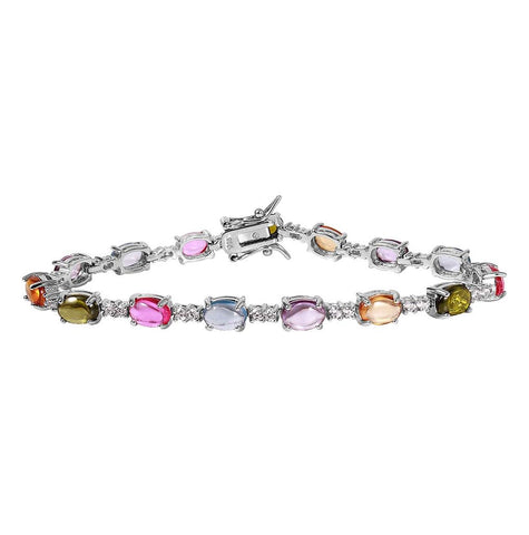 .925 Sterling Silver Rhodium Plated Tennis Bracelet With Multi Color Cz Stones