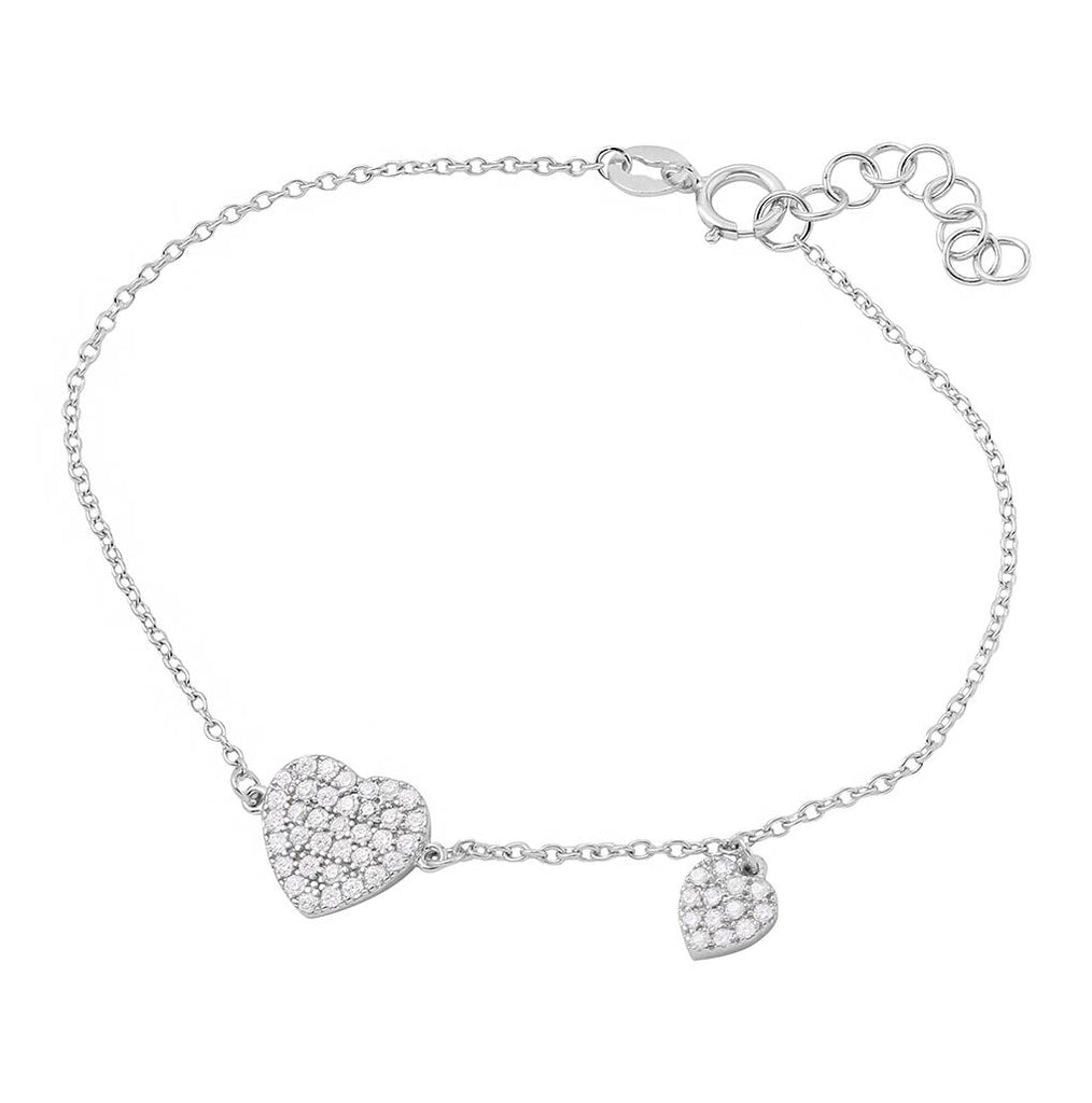 .925 Sterling Silver Rhodium Plated Cz Encrusted Hearts Bracelet