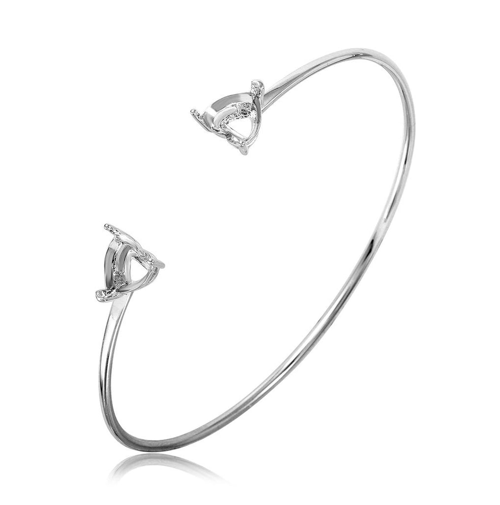 .925 Sterling Silver Rhodium Plated Personalized 2 Hearts Ending Mounting Bangle Bracelet