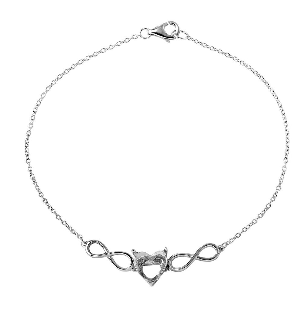 .925 Sterling Silver Rhodium Plated Personalized Infinity Heart Mounting Bracelet