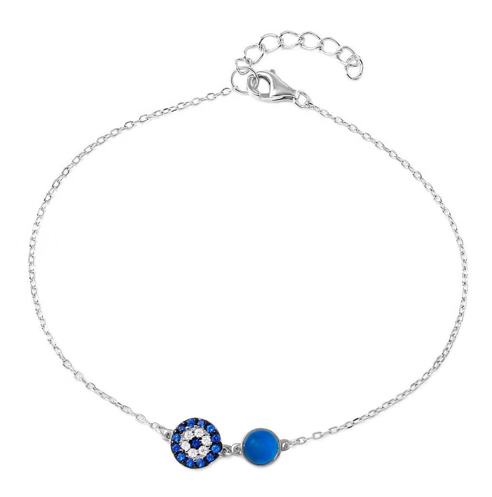 .925 Sterling Silver Rhodium Plated Cz Evil Eye Chain Bracelet