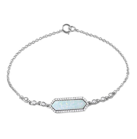 .925 Sterling Silver Rhodium Plated Mother Opal Center Stone Bracelet