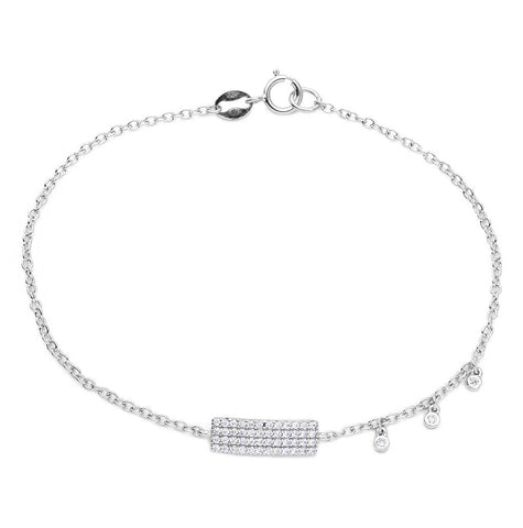 .925 Sterling Silver Rhodium Plated Cz Encrusted Bar Bracelet