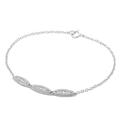 .925 Sterling Silver Rhodium Plated 3 Oval Designed Cz Bracelet