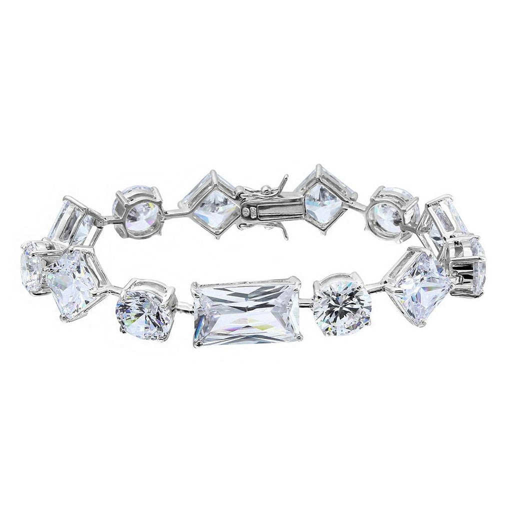 .925 Sterling Silver Rhodium Plated Multi Shape Cz Stones Bracelet