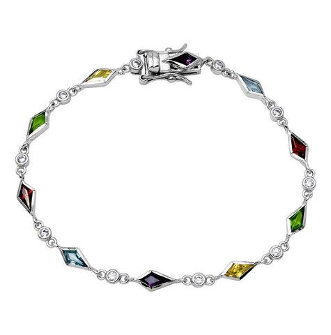 .925 Sterling Silver Rhodium Plated Multi Cz Color Stones Tennis Bracelet