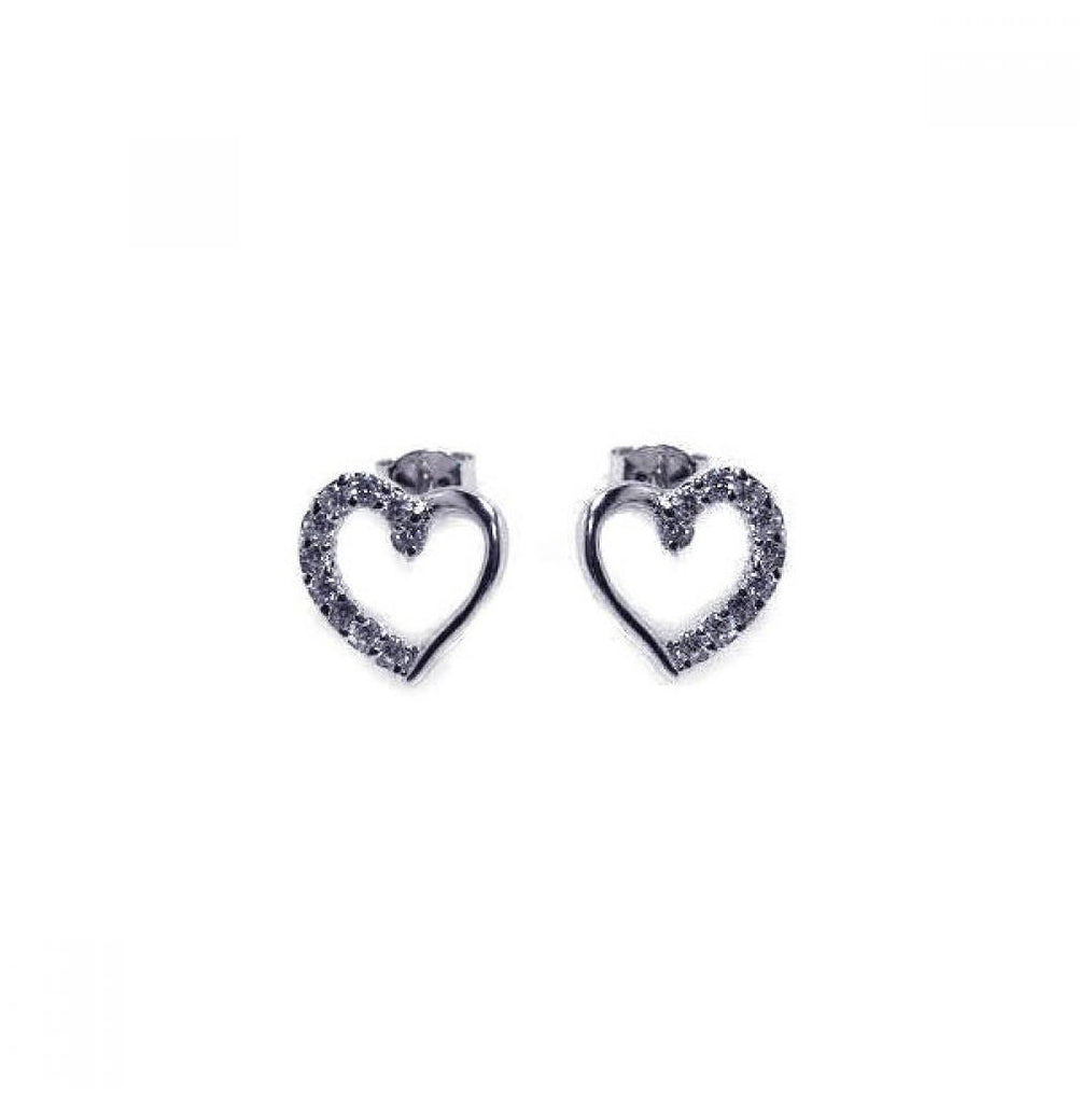 .925 Sterling Silver Rhodium Plated Open Heart Cz Stud Earring