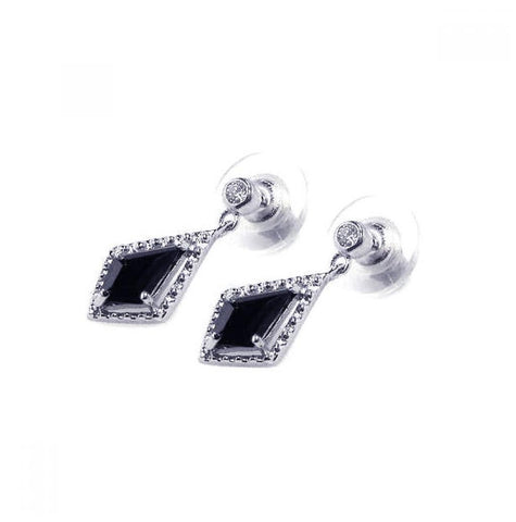 .925 Sterling Silver Rhodium Plated Black Marqui Cz Dangling Stud Earring