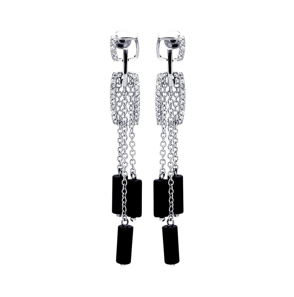 .925 Sterling Silver Rhodium Plated Clear Black & Clear Cz Stud Dangling Earring