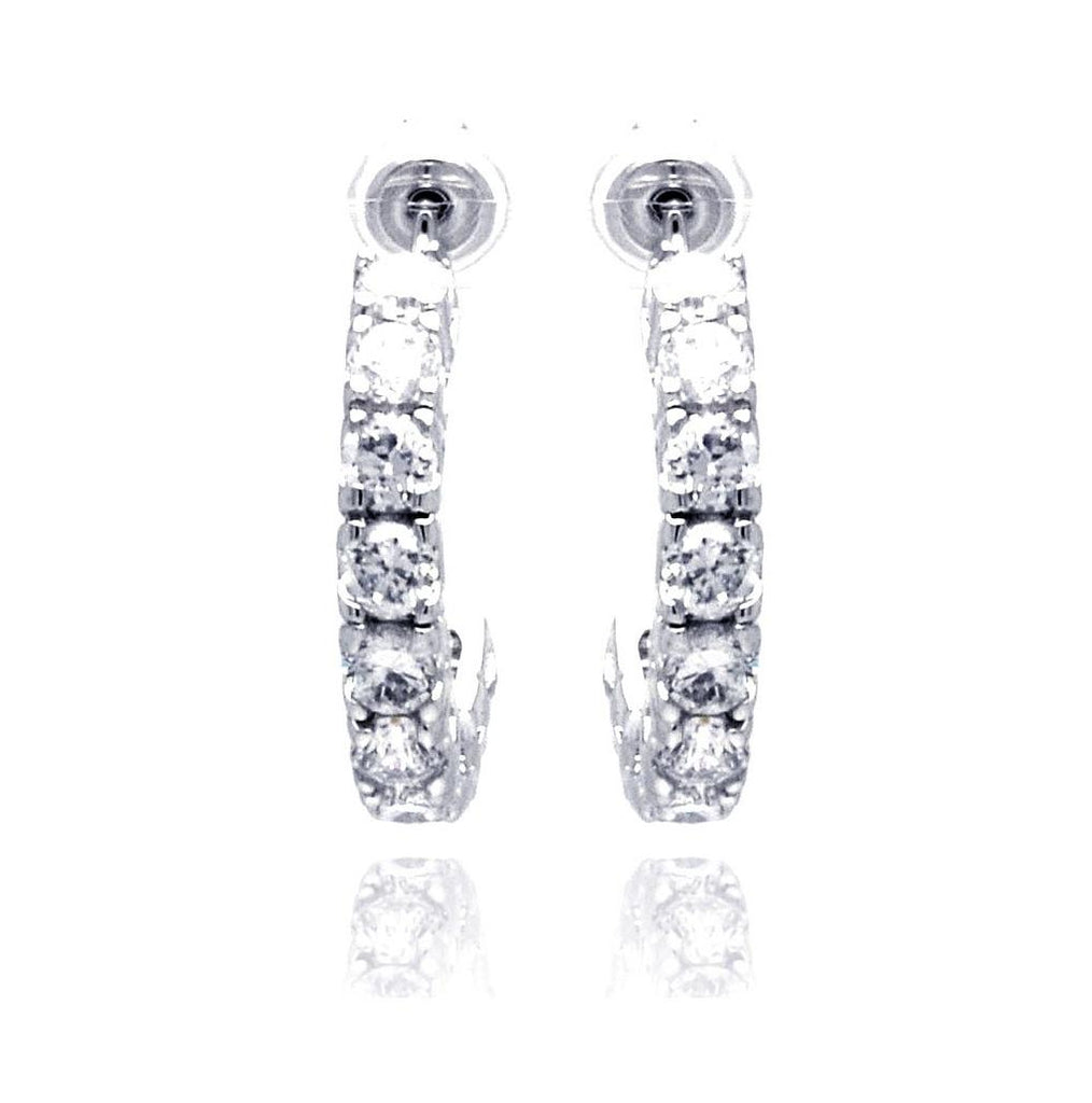 .925 Sterling Silver Rhodium Plated Round Clear Cz Hook Earring