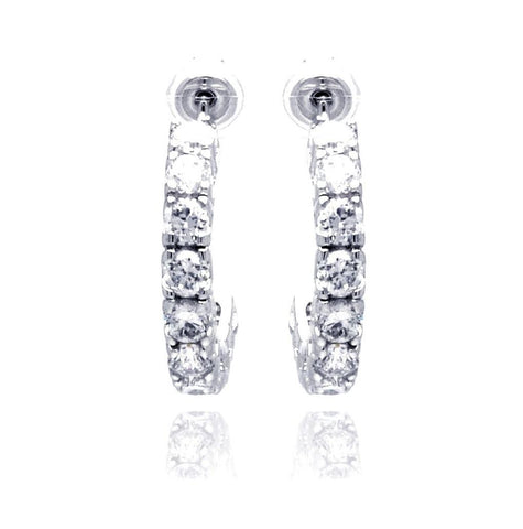 .925 Sterling Silver Rhodium Plated Round Clear Cz Hook Earring