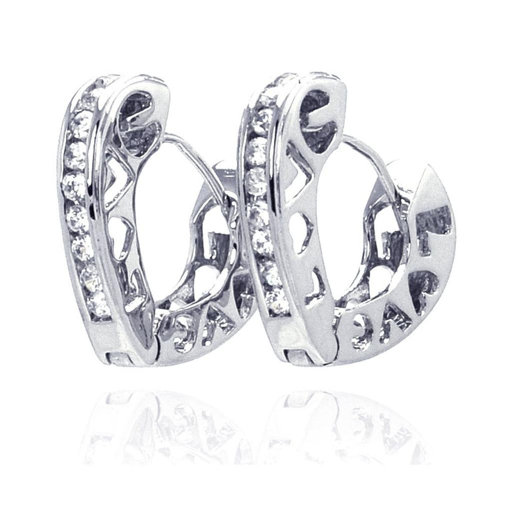 .925 Sterling Silver Rhodium Plated Channel Open Heart Clear Cz Hook Earring