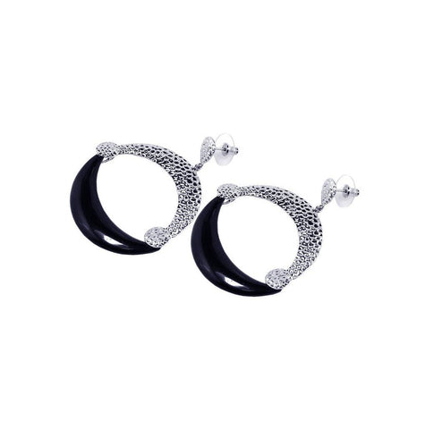 .925 Sterling Silver Rhodium Plated Black & Clear Crescent Cz Stud Earring