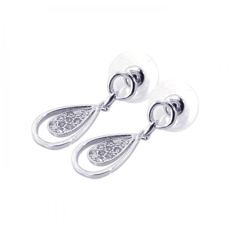 .925 Sterling Silver Rhodium Plated Open Teardrop Clear Cz Dangling Stud Earring